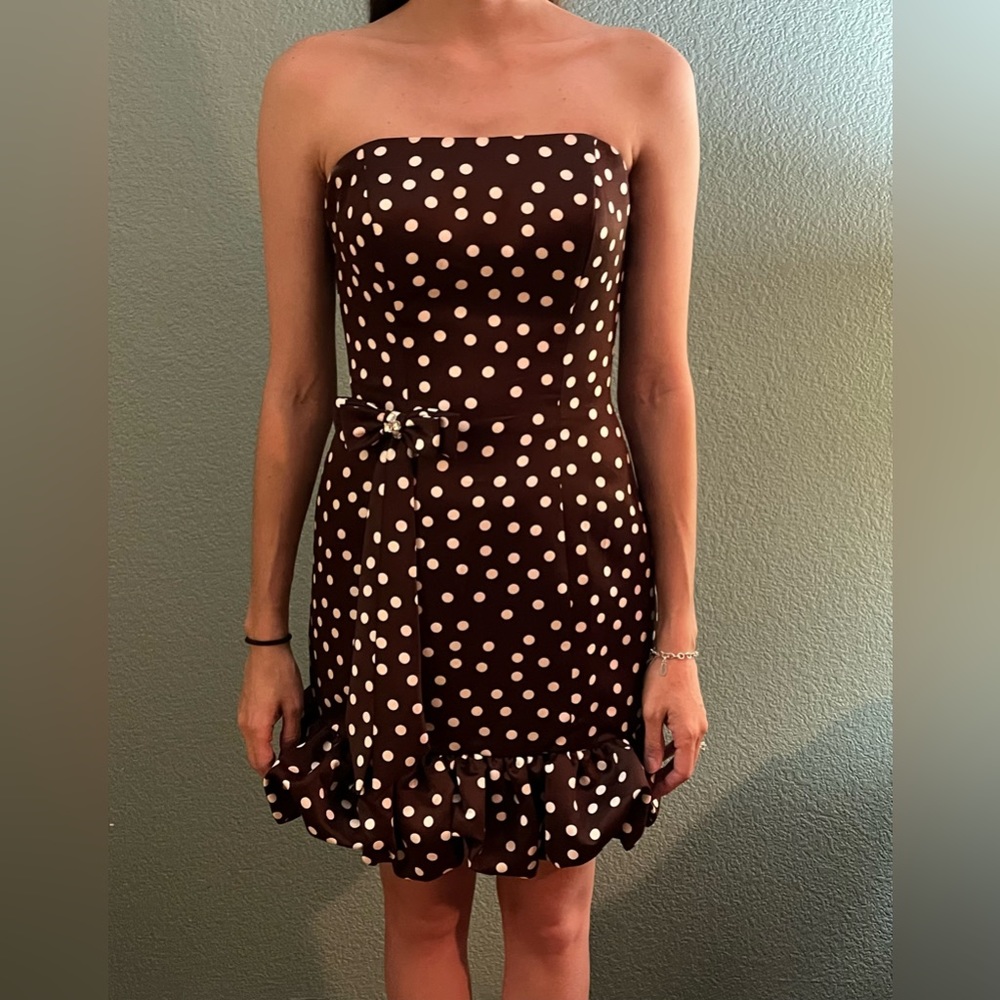 Brown Polka Dot Semi Formal Dress